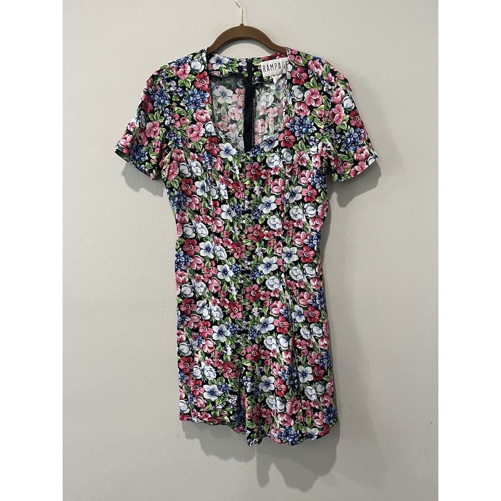 Vintage Rampage Romper Women’s Small Black Floral Short Sleeve 90s Y2K Shorts